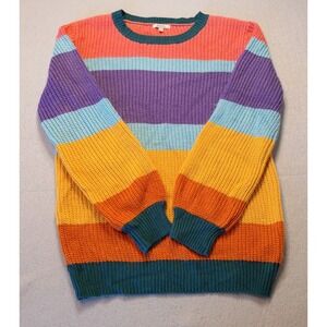 Jodifl Ribbed Knit Sweater Womens Small Colorful Striped‎ Pullover Oversized
